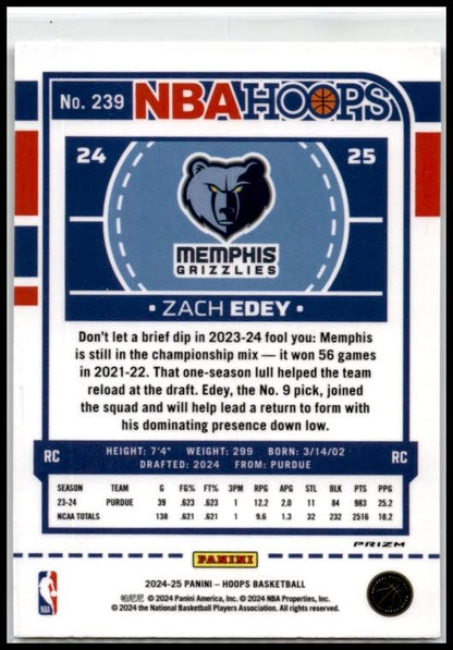 2024-25 Hoops Winter Silver Prizm #239 Zach Edey