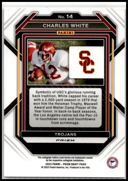 2023 Panini Prizm Draft Picks Prizms Gold Ice #14 Charles White USC Trojans