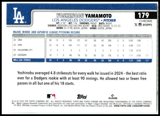 2025 Topps Holo Foil #231 Yoshinobu Yamamoto Los Angeles Dodgers