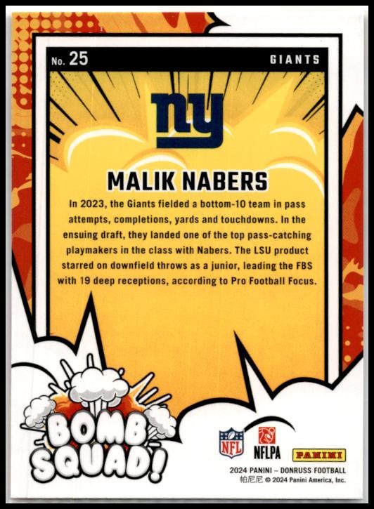 2024 Panini Donruss Bomb Squad #25 Malik Nabers Giants