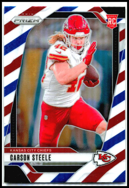 2024 Panini Prizm Red White and Blue #377 Carson Steele Rookie Chiefs
