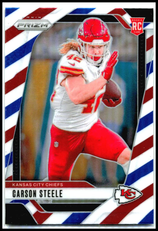 2024 Panini Prizm Red White and Blue #377 Carson Steele Rookie Chiefs