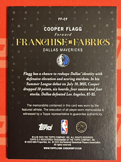2025-26 Topps franchise fabrics #ff-cf Cooper Flagg Relic Dallas