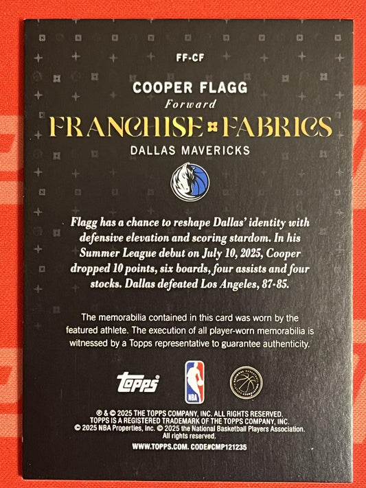 2025-26 Topps franchise fabrics #ff-cf Cooper Flagg Relic Dallas