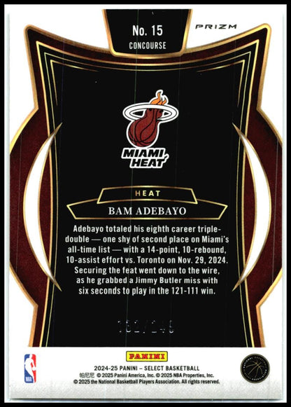 2024-25 Panini Select Purple Flash /249 #15 Bam Adebayo Miami Heat