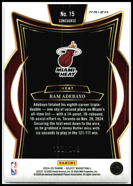 2024-25 Panini Select Purple Flash /249 #15 Bam Adebayo Miami Heat
