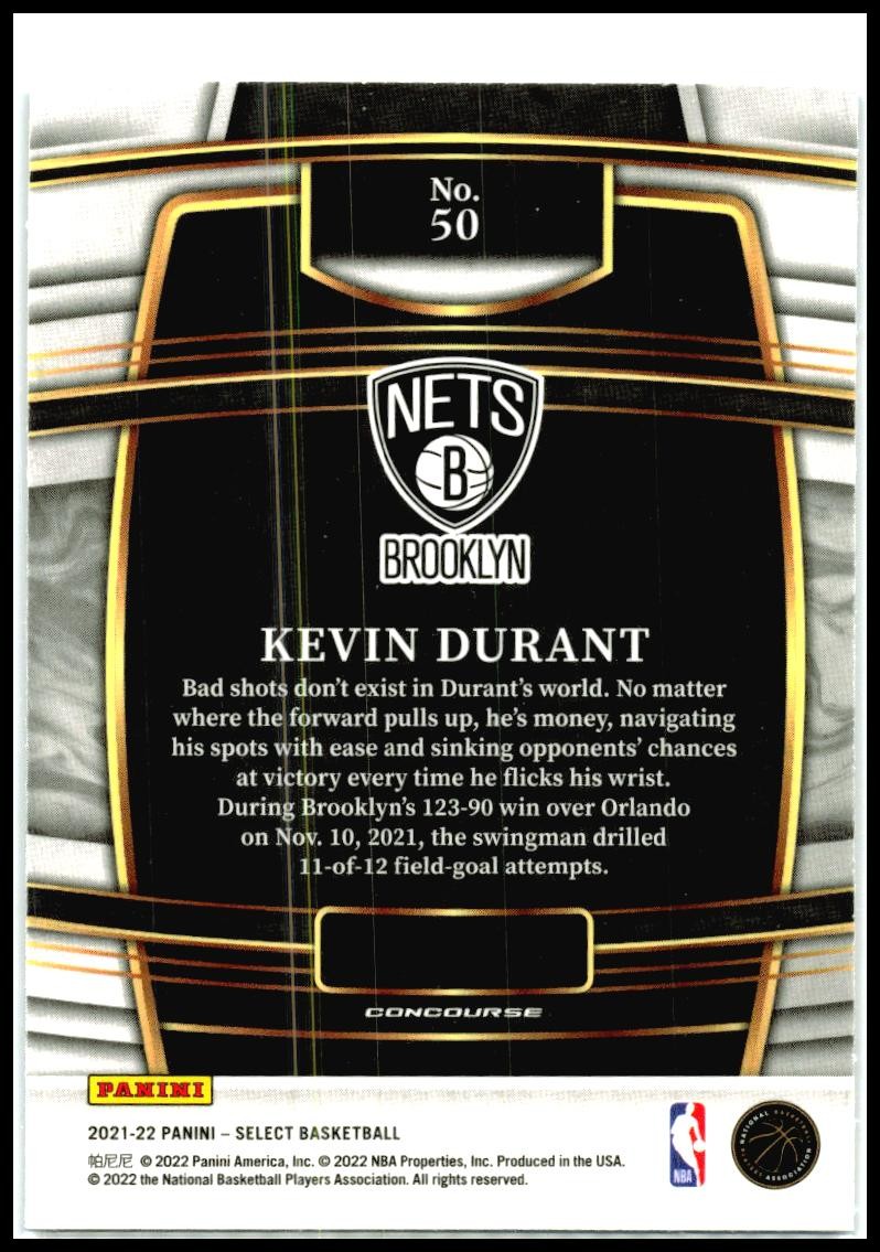 2021-22 Panini Select Blue #50 Kevin Durant Brooklyn Nets