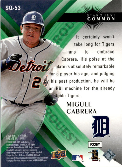 2008 Upper Deck First Edition StarQuest Green Common #SQ-53 Miguel Cabrera