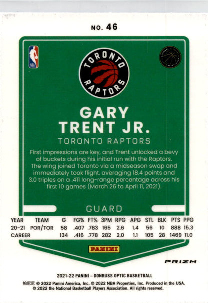 2021-22 Donruss Optic Blue Velocity #46 Gary Trent Jr. Toronto Raptors