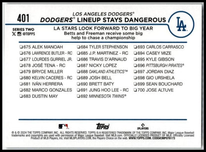 2024 Topps #401 Dodgers Lineup Stays Dangerous (Freeman / Betts) Dodgers