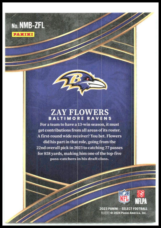 2023 Panini Select Select Numbers #NMB-ZFL Zay Flowers Baltimore Ravens