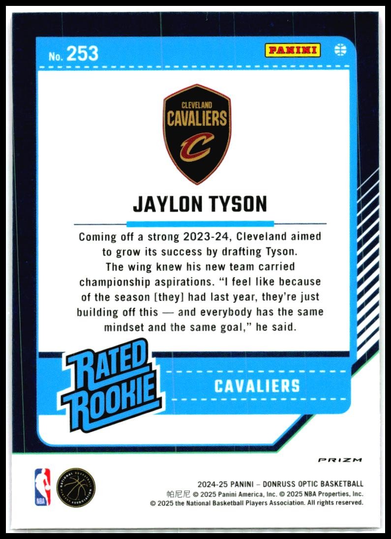 2024-25 Donruss Optic Hyper Pink #253 Jaylon Tyson Rookie Cleveland Cavaliers