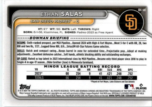 2024 Bowman Drafts Chrome #BDC-140 Ethan Salas San Diego Padres