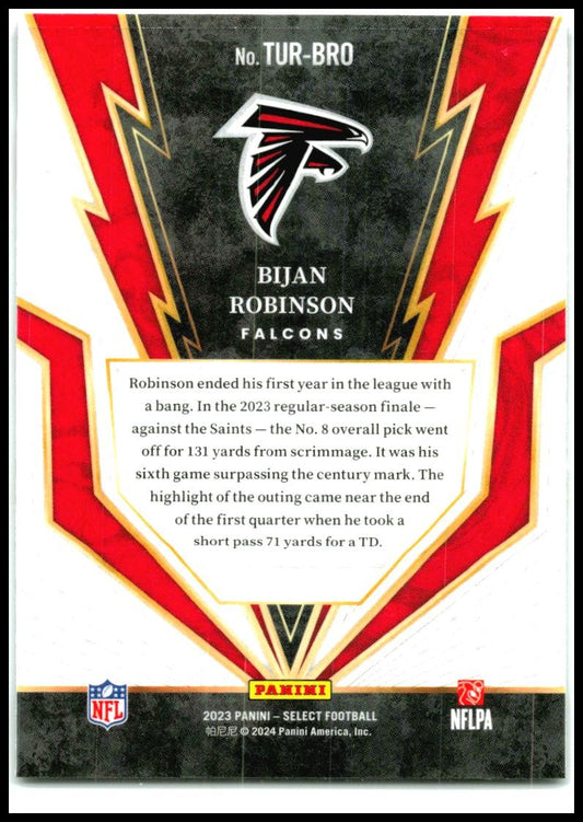 2023 Panini Select Turbocharged #TUR-BRO Bijan Robinson Atlanta Falcons