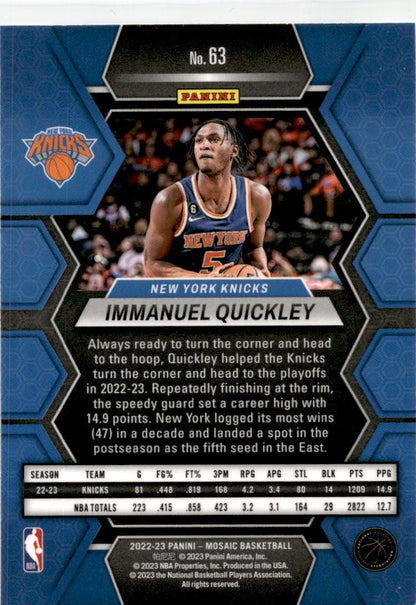 2022-23 Panini Mosaic #63 Immanuel Quickley New York Knicks