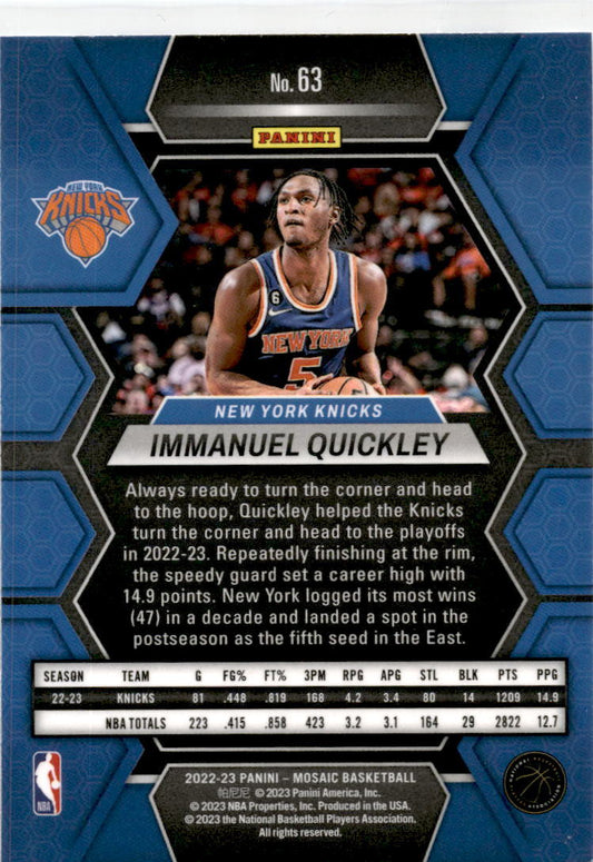2022-23 Panini Mosaic #63 Immanuel Quickley New York Knicks
