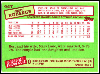 1985 Topps Traded #94T Bert Roberge Montreal Expos