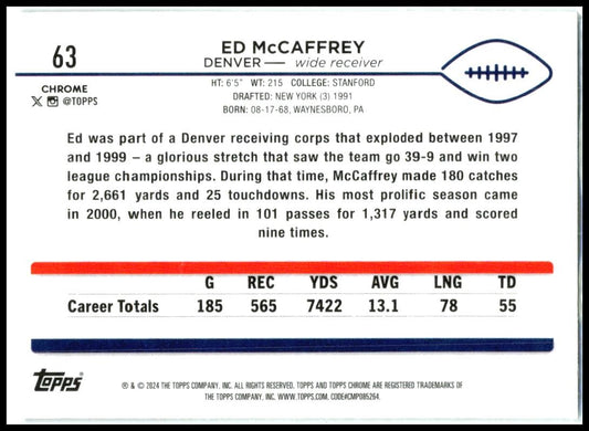 2024 Topps Chrome #63 Ed McCaffrey Denver Broncos