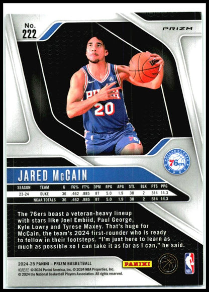 2024-25 Panini Prizm Green #222 Jared McCain Philadelphia 76ers
