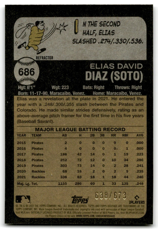 2022 Topps Heritage High Number Refactor Chrome27 Elias Diaz Colorado Rockies