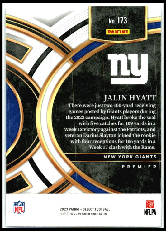 2023 Panini Select #173 Jalin Hyatt Rookie New York Giants