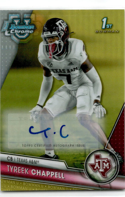 2023 Bowman University Chrome Yellow #117 Tyreek Chappell Auto /75 Aggies