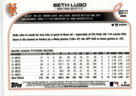 2022 Topps Chrome Update Purple Refractor #USC177 Seth Lugo New York Mets