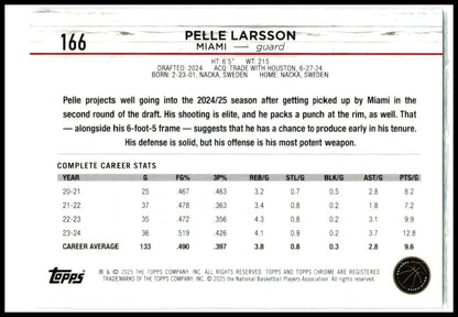 2024-25 Topps Chrome #166 Pelle Larsson Rookie Miami Heat