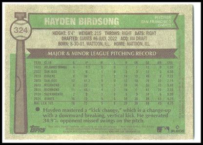 2025 Topps Heritage #324 hayden Birdsong Rookie Giants