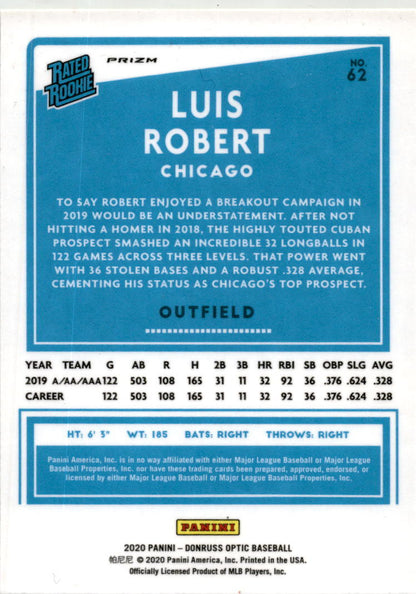 2020 Donruss Optic Lime Green #62 Luis Robert Rookie Chicago White Sox