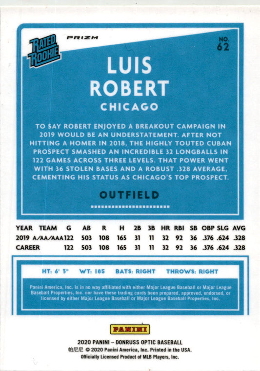 2020 Donruss Optic Lime Green #62 Luis Robert Rookie Chicago White Sox