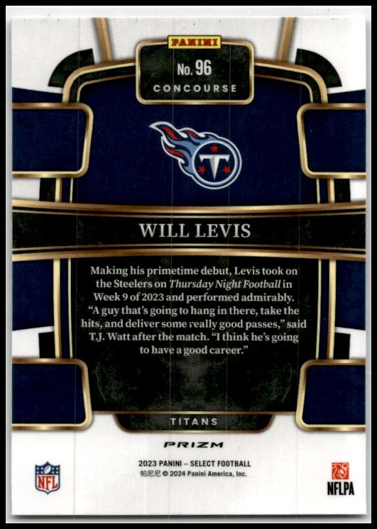2023 Panini Select Silver Prizms #96 Will Levis Rookie Tennessee Titans