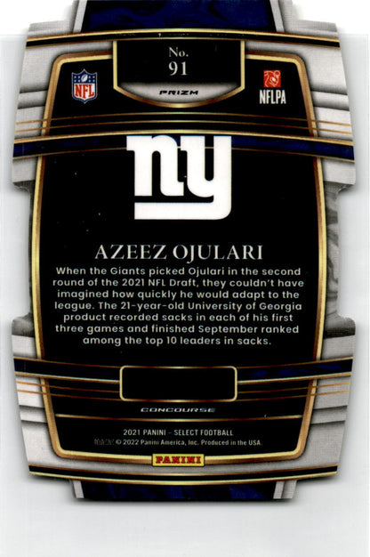 2021  Select Black and Gold Prizm Die Cut#91 Azeez Ojulari New York Giants