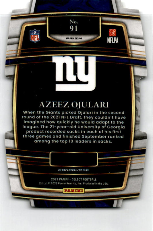 2021  Select Black and Gold Prizm Die Cut#91 Azeez Ojulari New York Giants