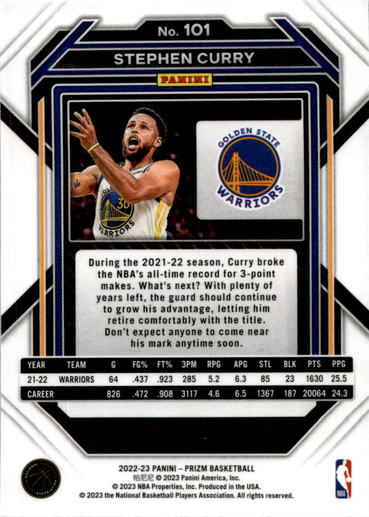 2022-23 Panini Prizm #101 Stephen Curry Golden State Warriors