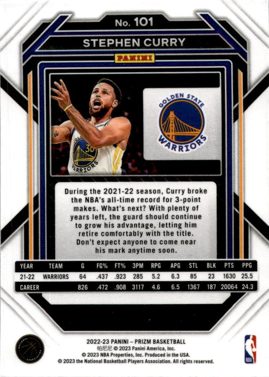 2022-23 Panini Prizm #101 Stephen Curry Golden State Warriors