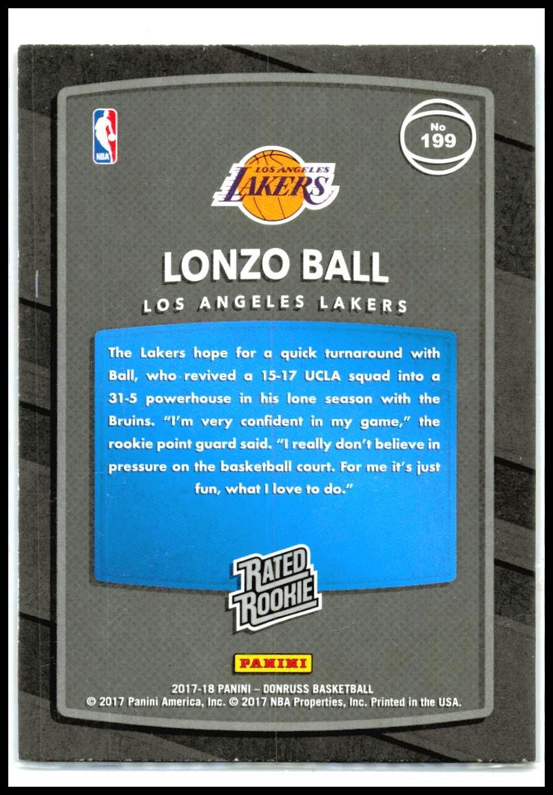 2017-18 Donruss #199 Lonzo Ball Rookie Los Angeles Lakers