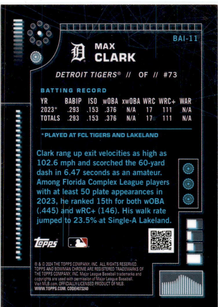 2024 Bowman Bowman A.I. #BAI-11 Max Clark Detroit Tigers