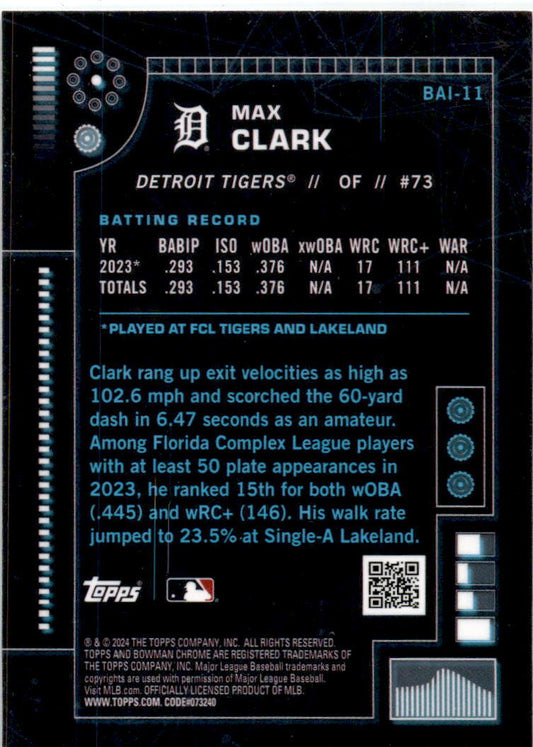 2024 Bowman Bowman A.I. #BAI-11 Max Clark Detroit Tigers