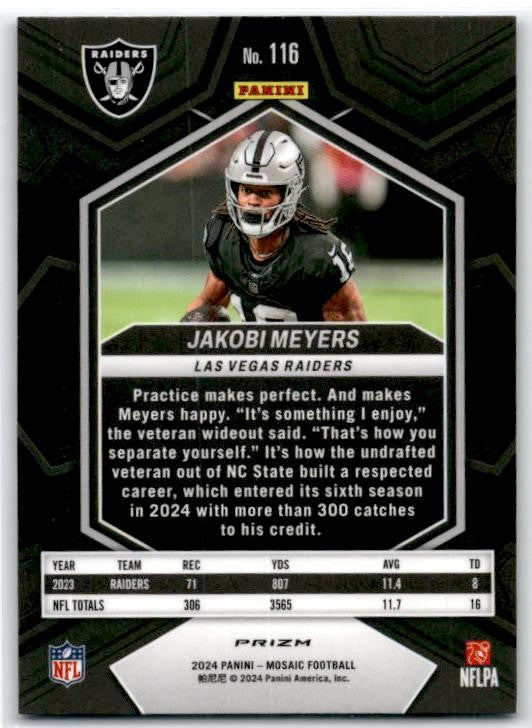 2024 Panini Mosaic Mosaic Reactive Blue #116 Jakobi Meyers Las Vegas Raiders