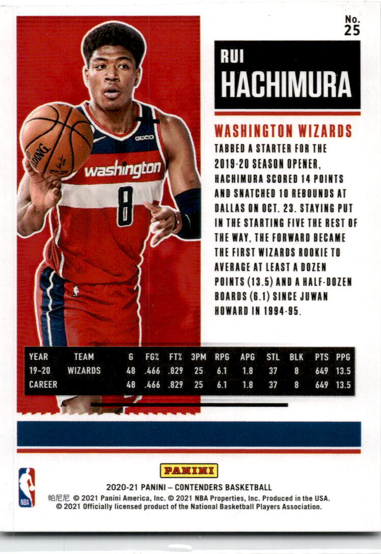 2020 Panini Contenders Semifinal #25 Rui Hachimura  09/99 Washington Wizards