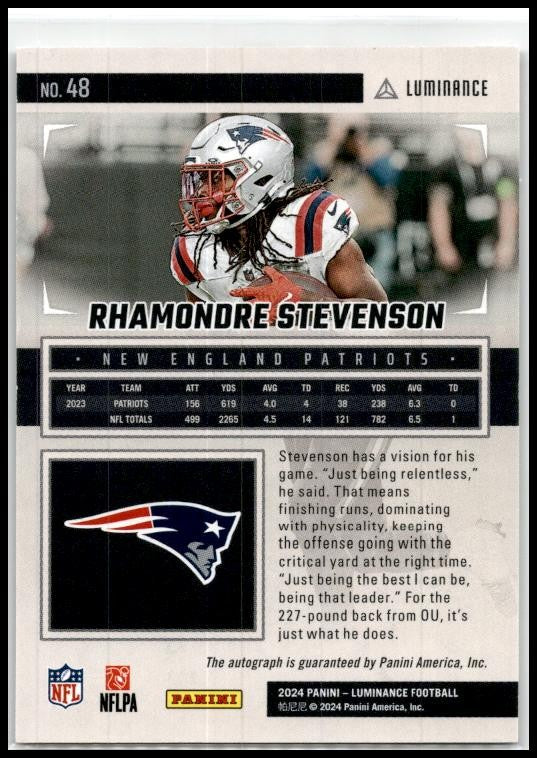 2024 Luminance Luminance Auto #48 Rhamondre Stevenson Auto New England Patriots