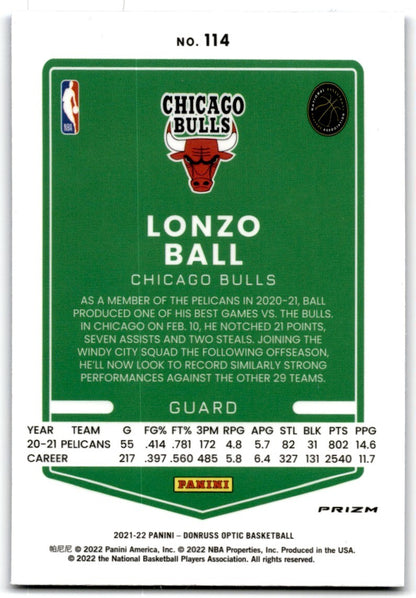 2021-22 Donruss Optic  Blue Velocity Lonzo Ball Chicago Bulls #114