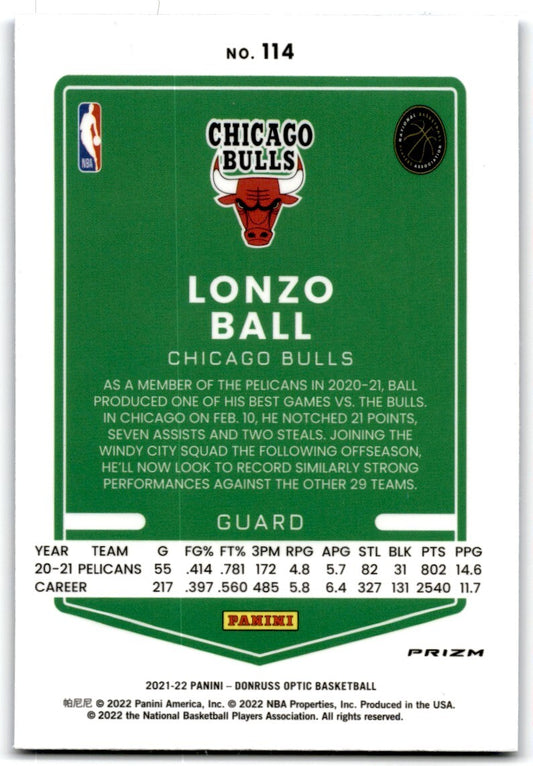 2021-22 Donruss Optic  Blue Velocity Lonzo Ball Chicago Bulls #114