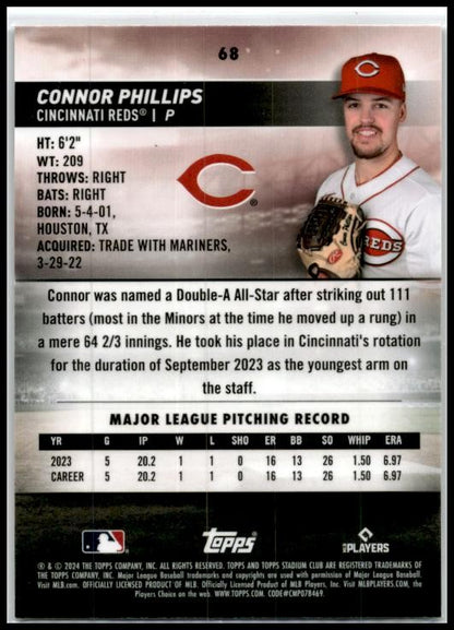 2024 Stadium Club Chrome #68 Connor Phillips Cincinnati Reds