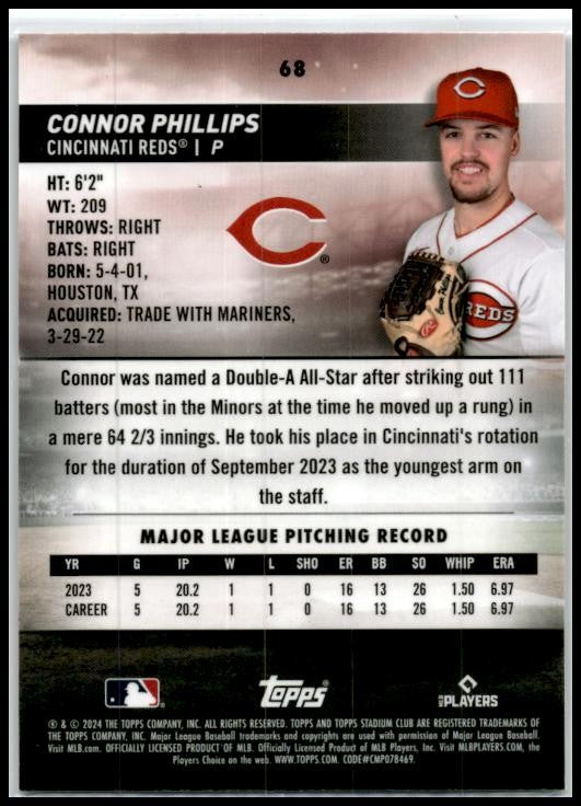 2024 Stadium Club Chrome #68 Connor Phillips Cincinnati Reds
