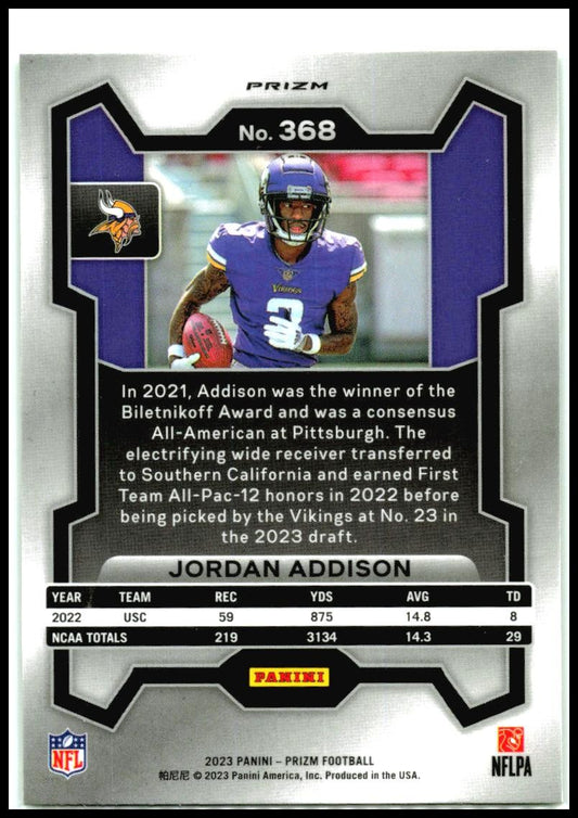 2023 Panini Prizm Neon Green Pulsar #368 Jordan Addison Minnesota Vikings