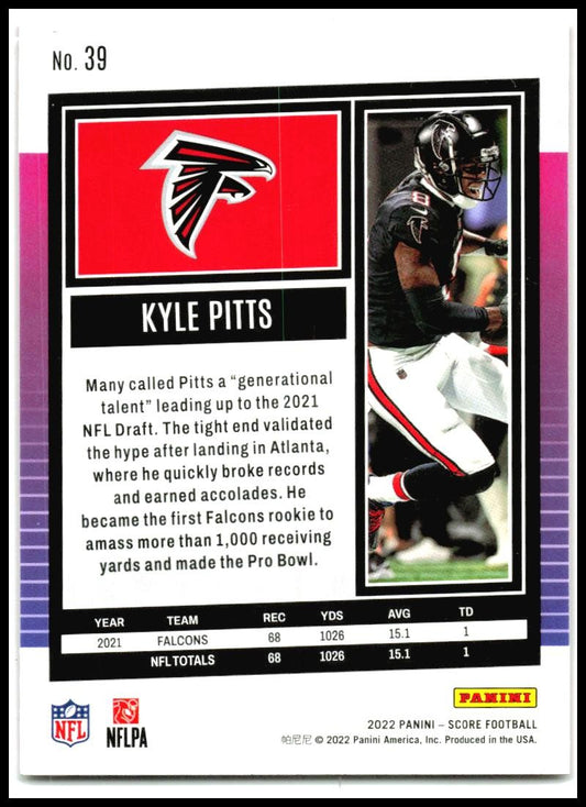 2022 Score Red #39 Kyle Pitts Atlanta Falcons