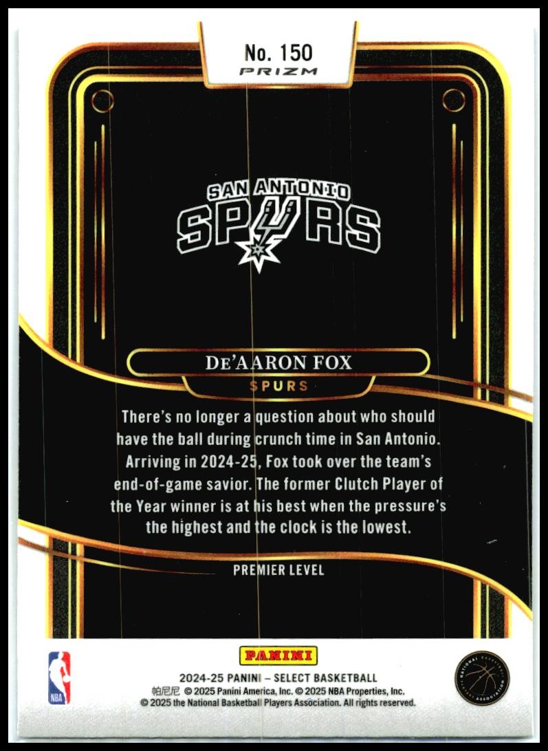 2024-25 Panini Select Blue Cracked Ice Prizm #150 De'Aaron Fox San Antonio Spurs