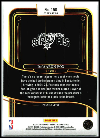 2024-25 Panini Select Blue Cracked Ice Prizm #150 De'Aaron Fox San Antonio Spurs